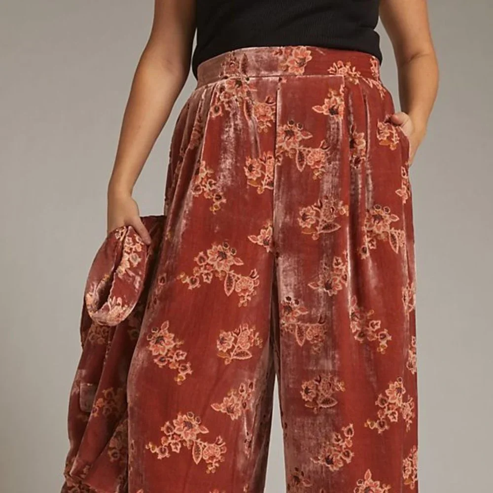 Anthropologie Floral Burnout Velvet Pants size S new with tag - Picture 6 of 9